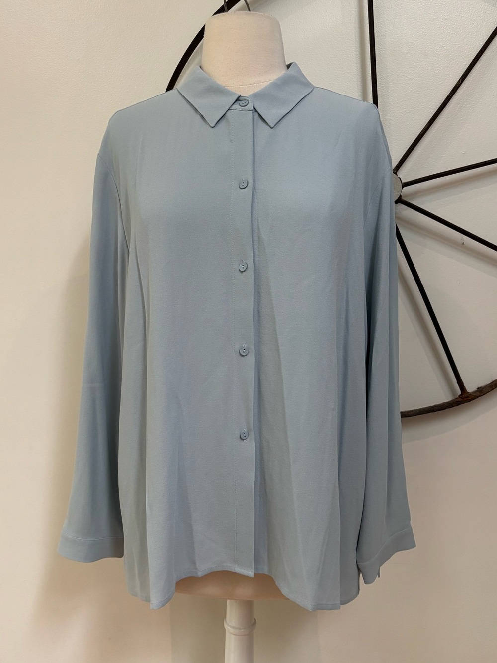 Eileen Fisher Classic silk blue grey button front blouse XL NWT $278